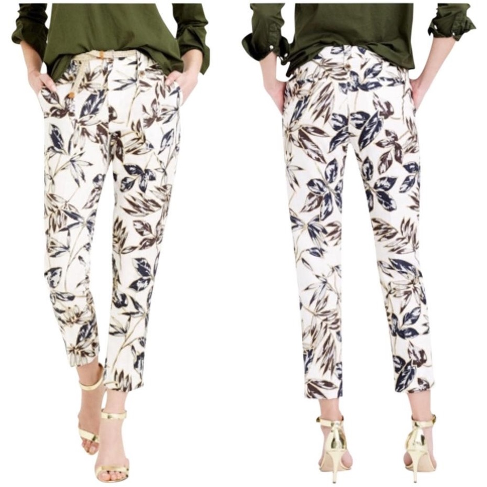 J. Crew Garden Pant Gold Foil Leaf Print Size 0